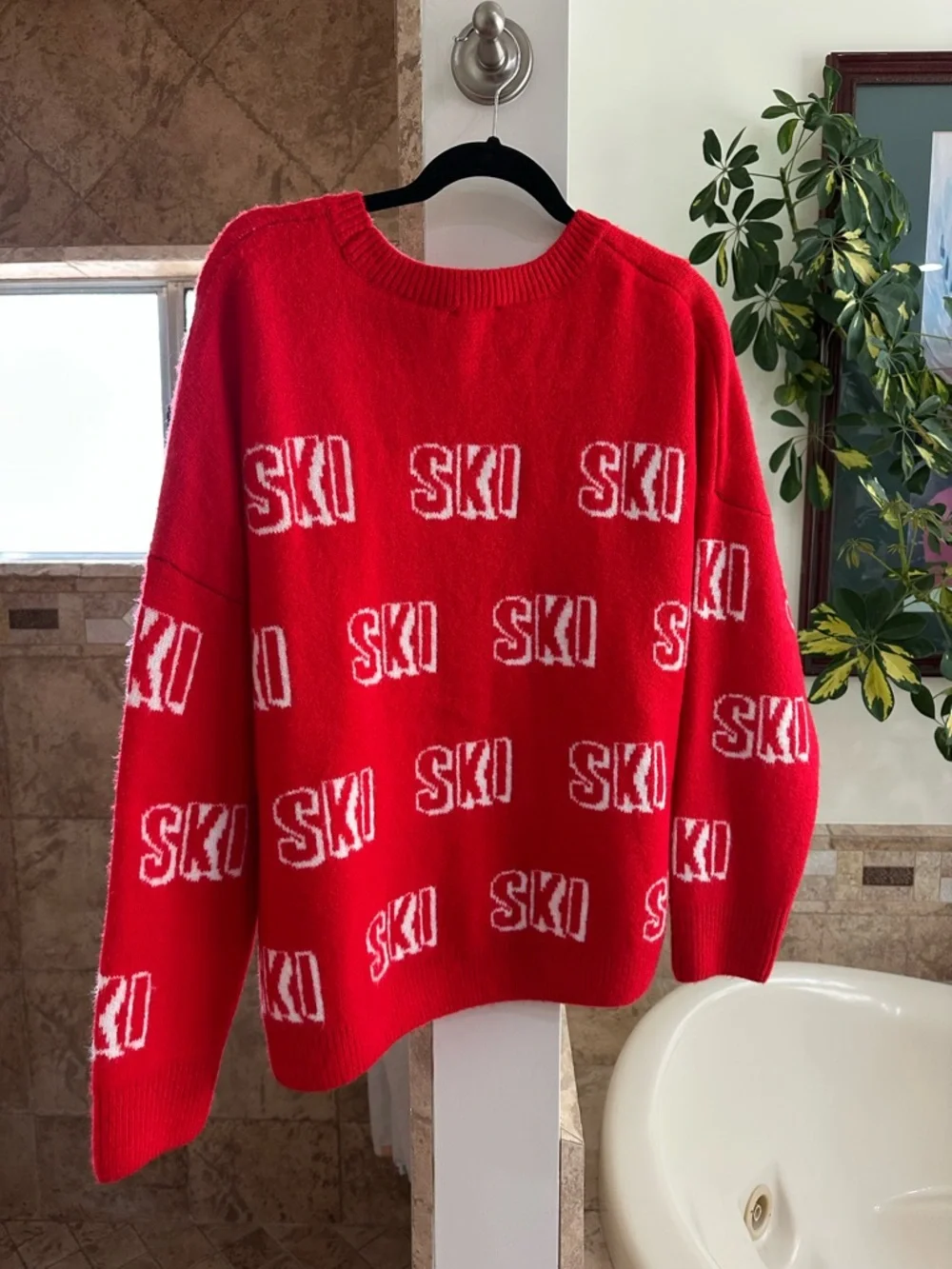 Cece Red SKI Crewneck Sweater - Women's Cozy Winter Pullover Size L - Picture 7 of 9